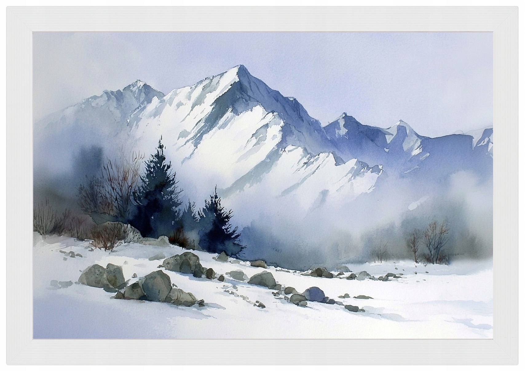 Plakát Rámeček Dřevo Krajina Pohled Na Hory Vrcholy Svahy Zima Sníh 60x40
