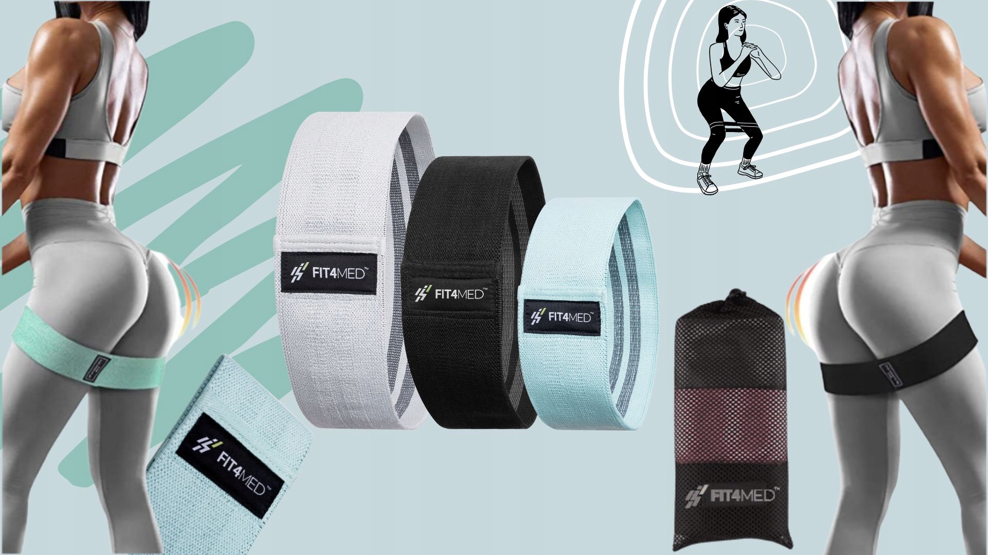 ZESTAW 3SZT GUMY MATERIAŁOWE DO ĆWICZEŃ HIP BAND Model FIT905