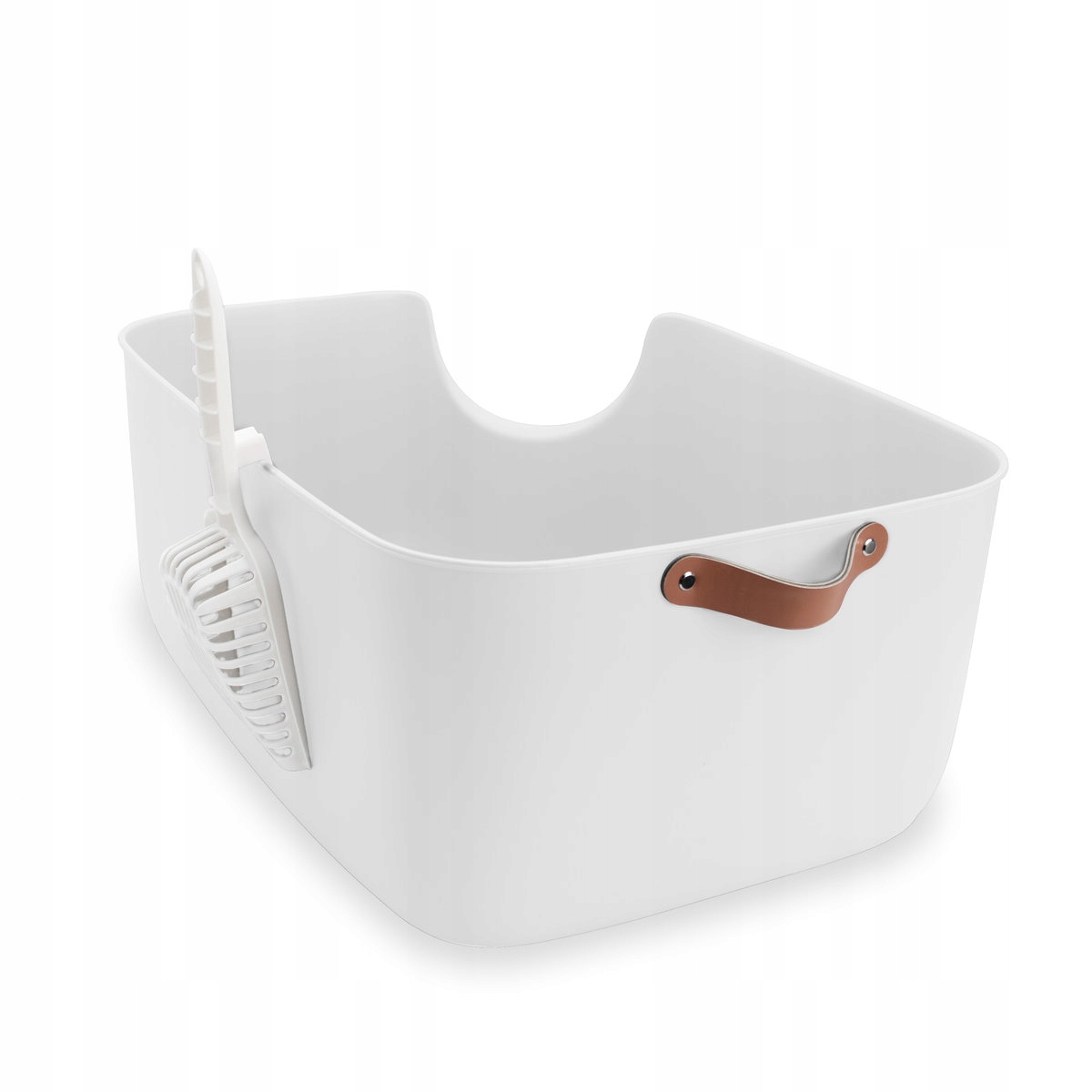 Levně Toaleta pro kočky otevřená, s lopatkou, kožená rukojeť, vysoké boky, velká