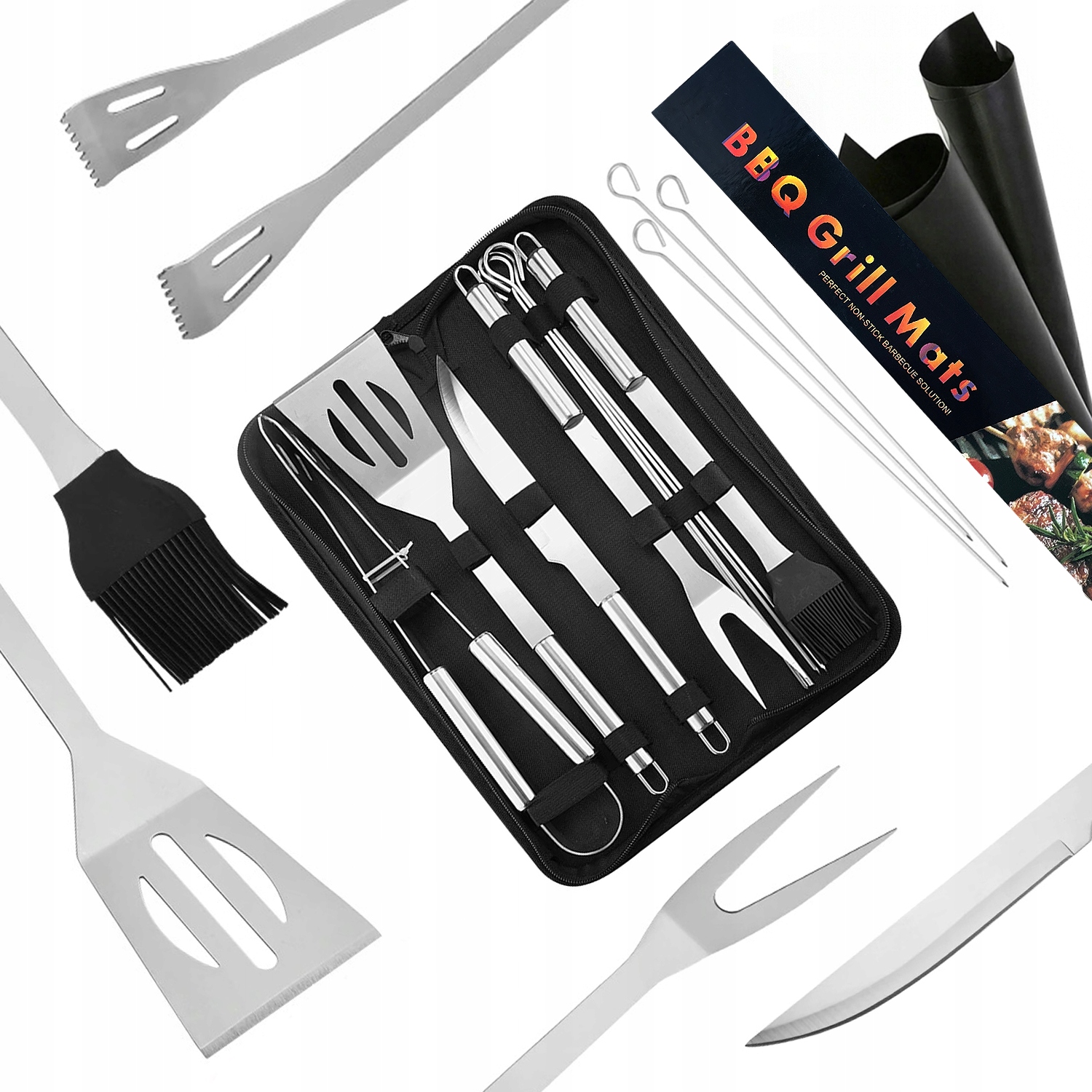 AKCESORIA PRZYBORY DO GRILLA KUCHNIA 9W1 + 4x MATA