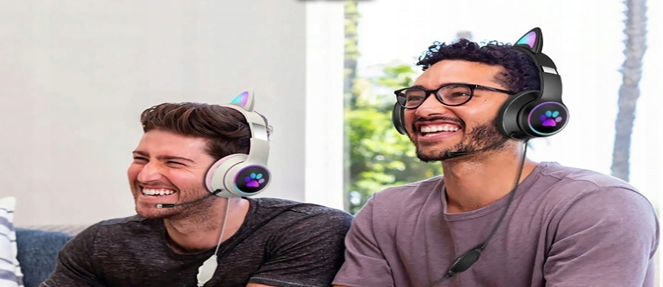 SŁUCHAWKI Z MIKROFONEM DLA GRACZY KOCIE USZY SŁUCHAWKI GAMINGOWE PRZEWODOWE Mikrofon tak