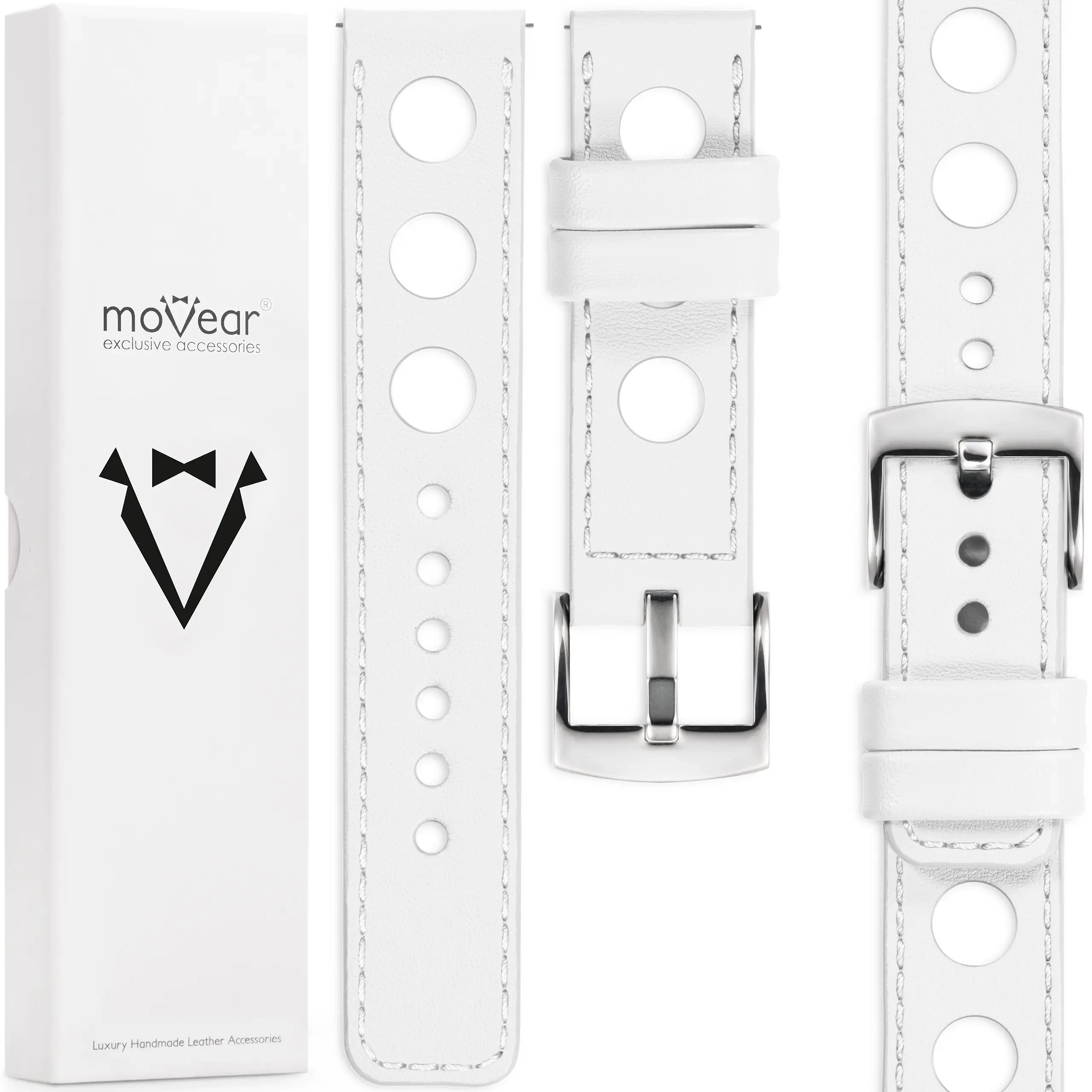 Pásek 24 mm pro hodinky, elegantní, prémiový, ručně vyrobený, bílý Movear