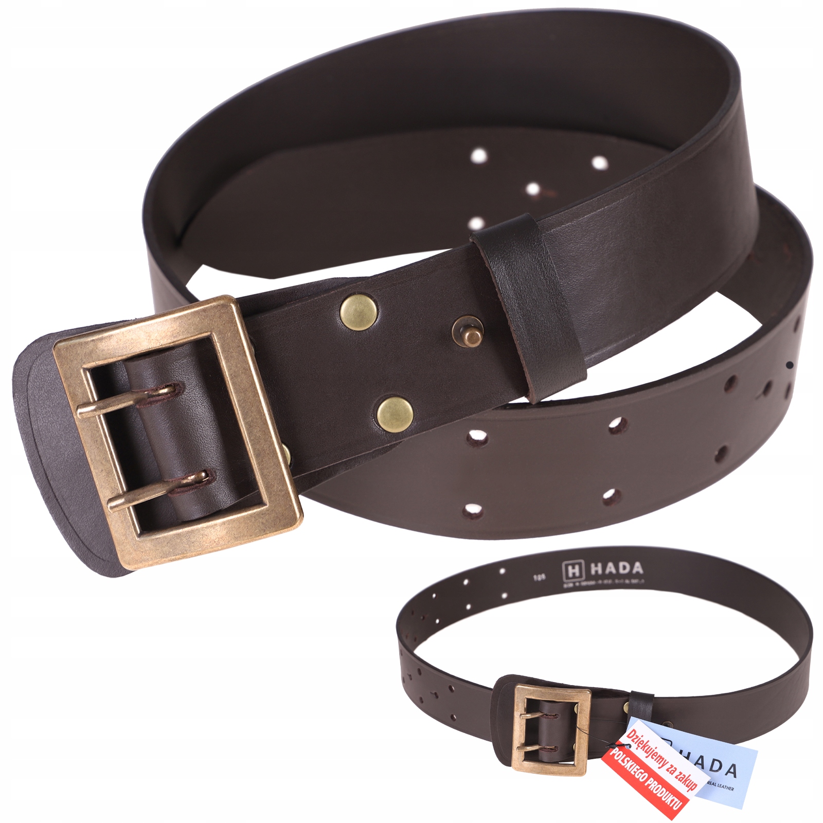 Pas Oficerski Wojskowy Policyjny Skórzany Skóra Klamra Mosiąd 145 Brązowy