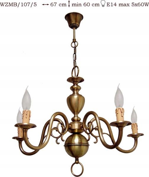 Mosadzný luster, závesná mosadzná lampa