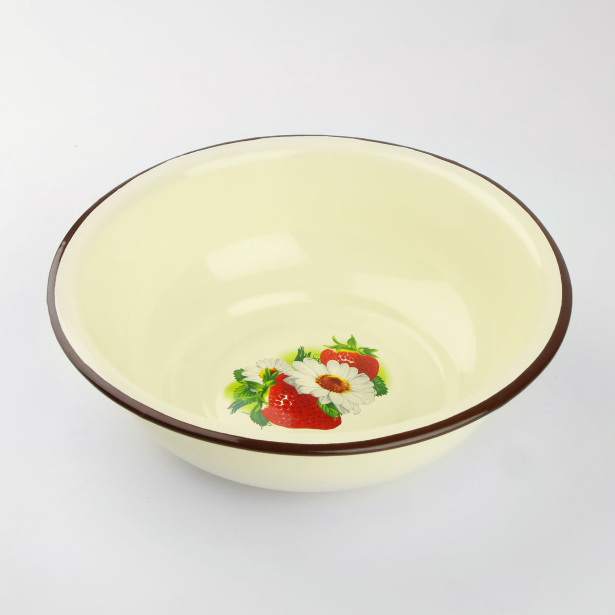 MISKA EMALIOWANA 24 CM NA ZUPĘ OWOCE WARZYWA WZÓR TRUSKAWKI I KWIATY RETRO