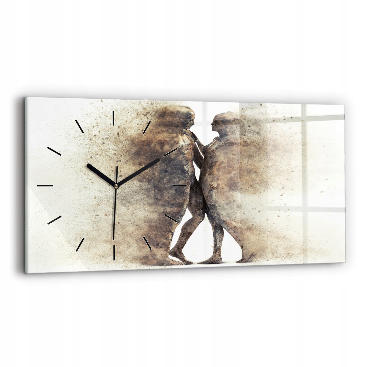 Moderní skleněný nástěnný hodinový stroj 60 x 30 cm Abstrakce lidé písek