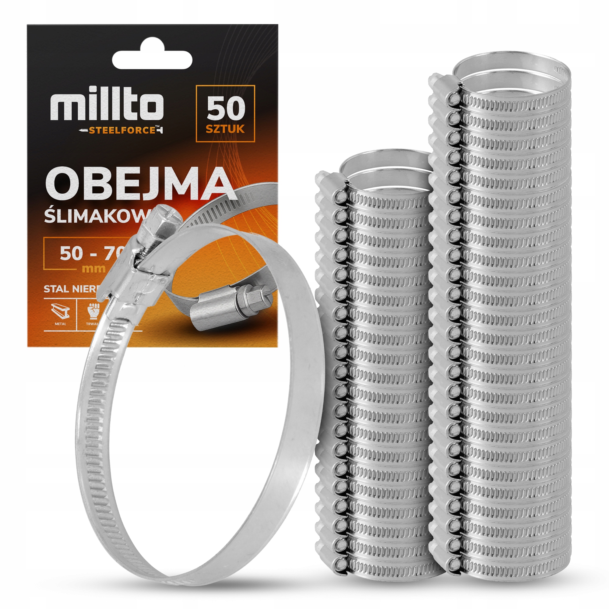 50x Opaska Zaciskowa Metalowa 50-70 Cybant Obejma Ślimakowa Skręcana S Nq-m