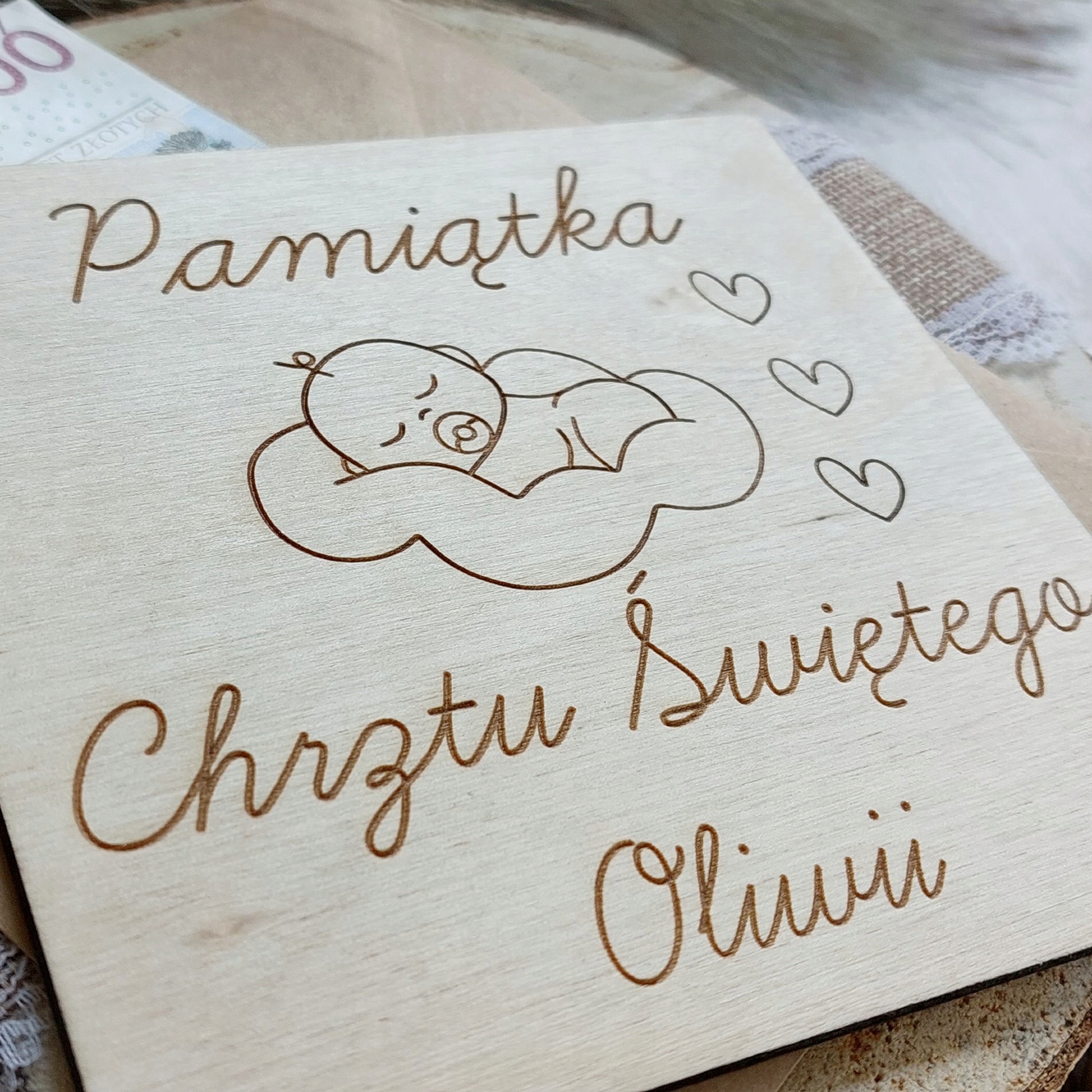 PAMIĄTKA CHRZTU PREZENT NA CHRZCINY CHRZEST GRAWER Kolor brązowy