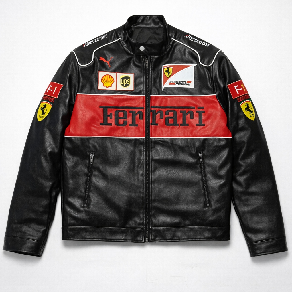 Kurtka Ferrari F1 skórzana racing czarna wyścigowa S