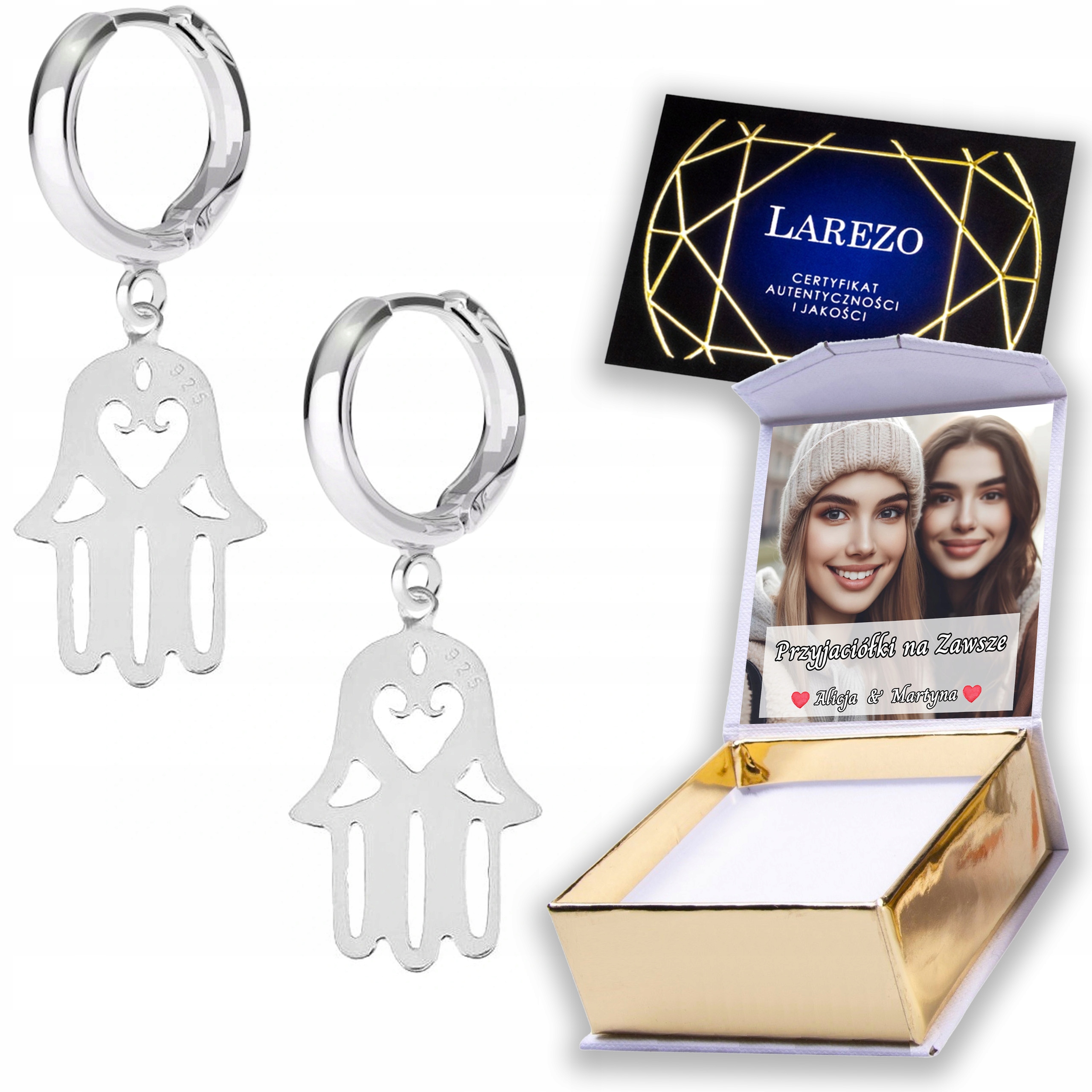 Stříbrné Náušnice 925 Plechy s rukou prozřetelnosti Ažurové ruce Potisk