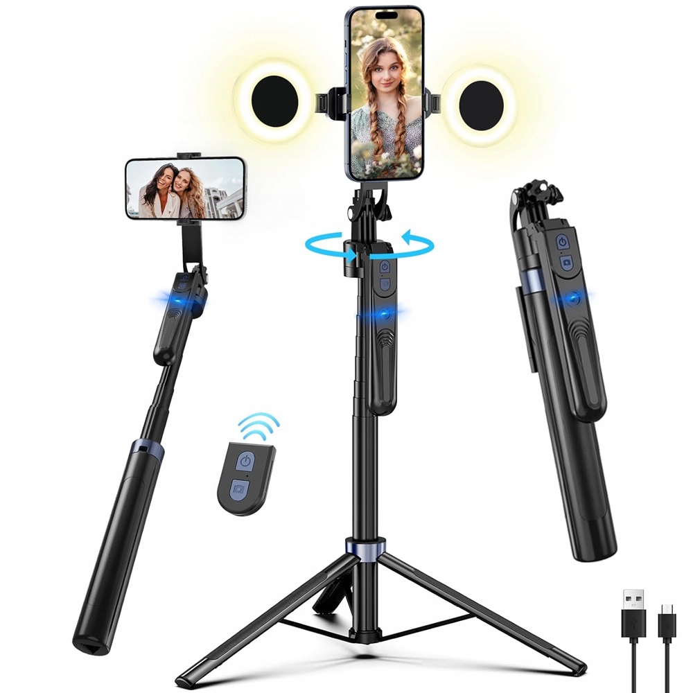 Gimbal pro telefon Smartphone Ai Tracker Led výložník odnímatelný dálkový ovladač Černý