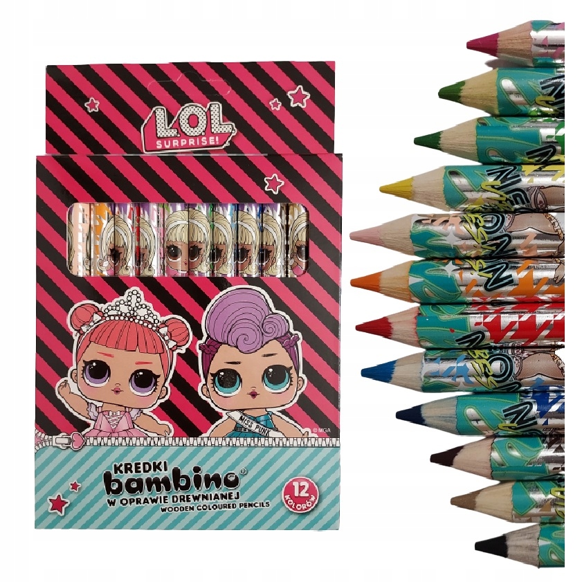 Kredki BAMBINO 12 kolorów LOL Surprise GRUBE