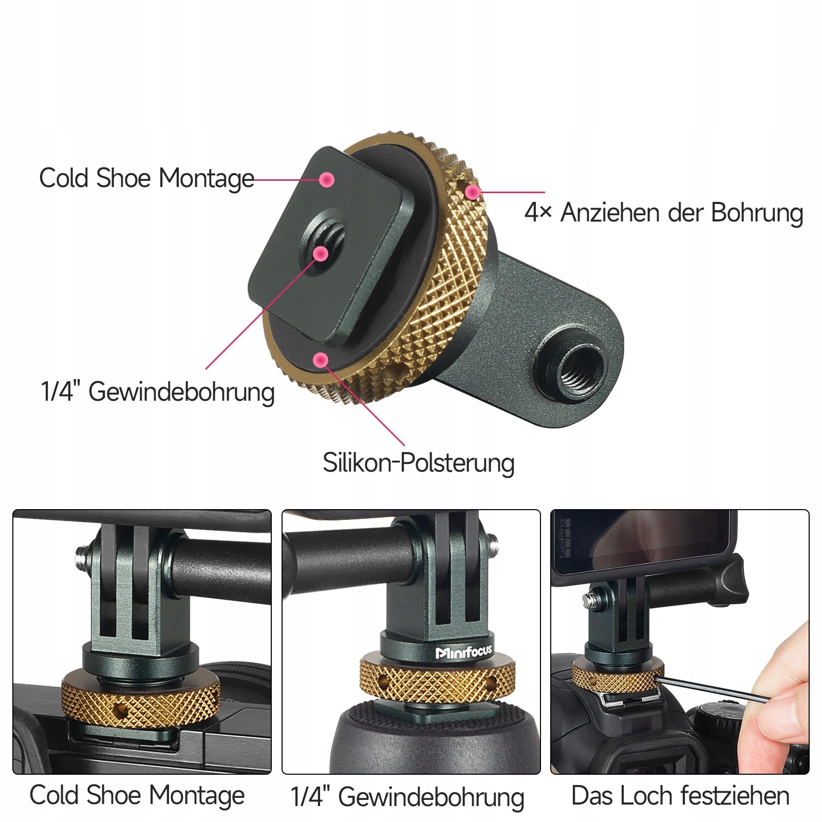 ADAPTER COLD SHOE GOPRO KAMERA HERO DJI OSMO ACTION CAMPARK ALUMINIUM — miniatura 3