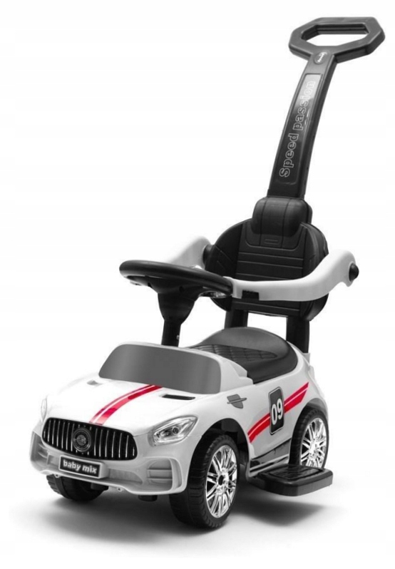 Jeździk dziecięcy z dźwiękiem i rączką Racer biały