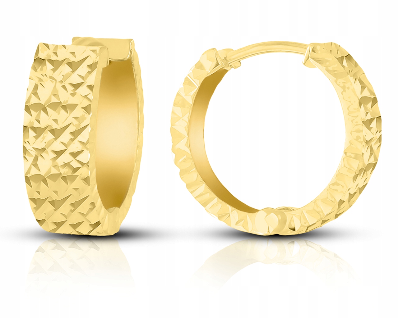 Náušnice Zlaté 585 Kolečka Široké Lesklé Diamantové Kolečka Dámské