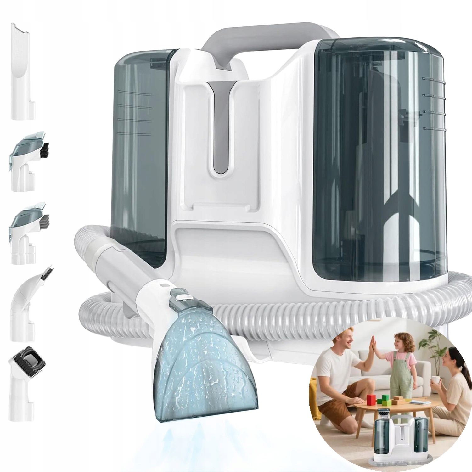 Mokro-suchý vysavač na pohovky, koberce a čalounění s 6 čistícími tryskami