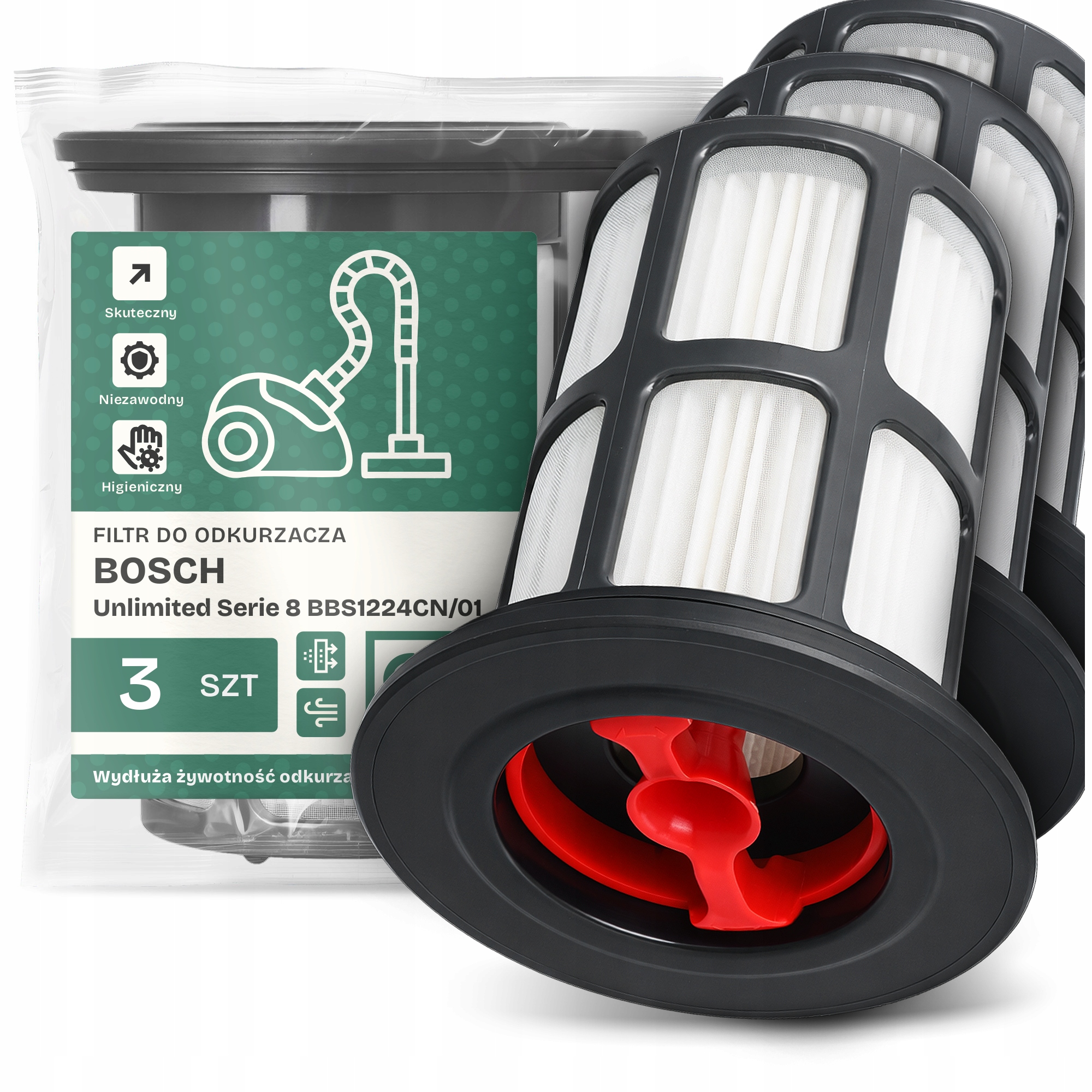 3x Filtr Do Vysavače Bosch Unlimited Serie 8 BBS1224CN/01 Hepa Filtr Em-w