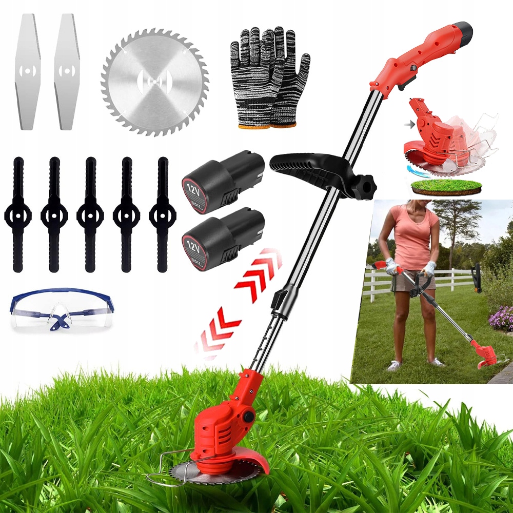 Akumulátorová Sekačka 2X 12V Křovinořez Set 18000RPM 650W Výkonná Nastavitelná