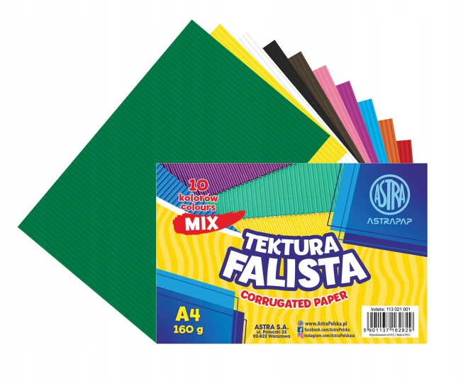 Tektura falista zestaw A4 10 kolorów mix - Astra Format A4