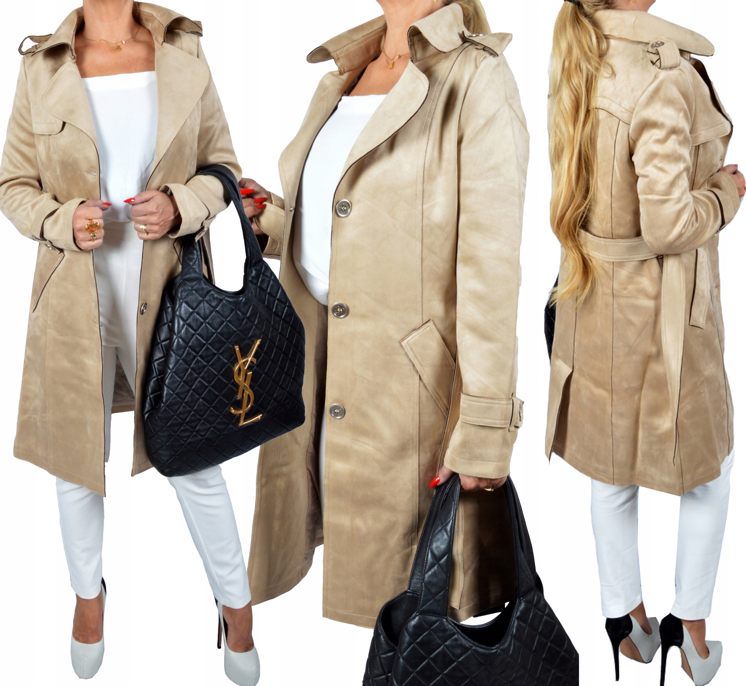 Damski Płaszcz Ramoneska Trencz Taliowany Jesień,zima #Jesienny Zamszowy