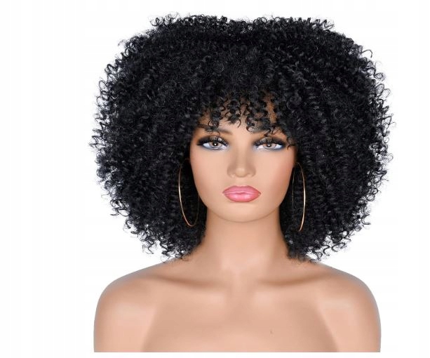 Dámská paruka s afro ofinou, brazilské kudrnaté kadeře CoCrowns, černá