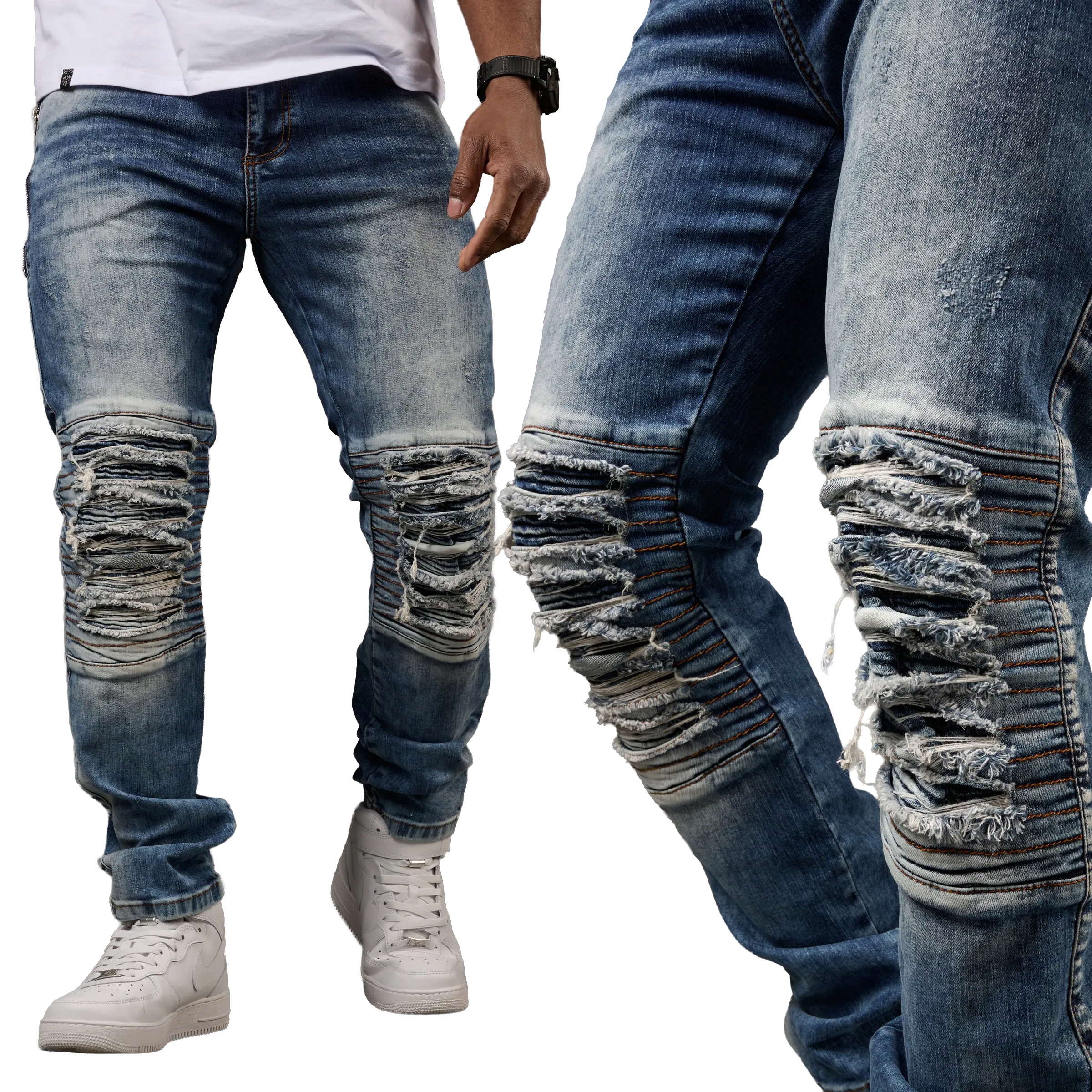 Cipo Baxx Džíny Přetíratelné Zip Roztrhané Prošití Elastické