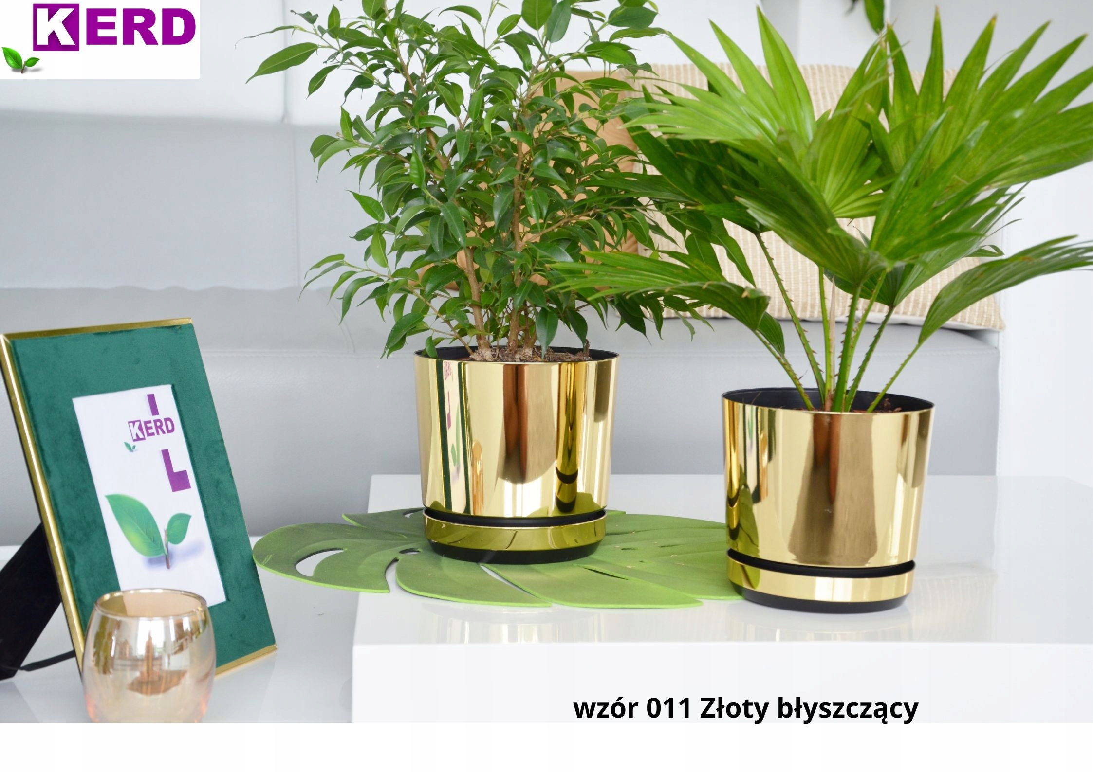 14 ZŁOTA BŁYSZCZĄCA wysoki połysk DONICZKA z podstawką OSŁONKA GLAMOUR dom Wysokość produktu 13.5 cm