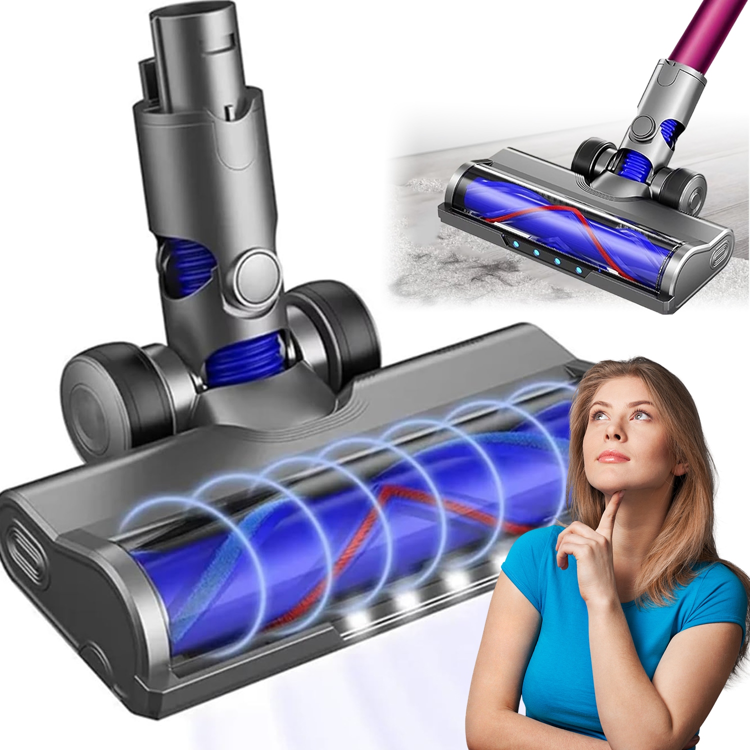 Kartáč Do Vysavače Dyson V6 DC59 DC61 DC62 DC74 Vyměnitelný S Led Otočným