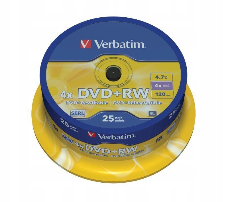 Płyty Dvd+rw Verbatim 4x 4.7GB (Cake 25) Matt Silver