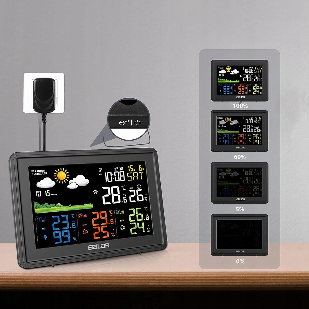 DOMOWA STACJA POGODOWA POGODY HIGROMETR BAROMETR TERMOMETR ZE 3x CZUJNIK Komunikacja przewodowa