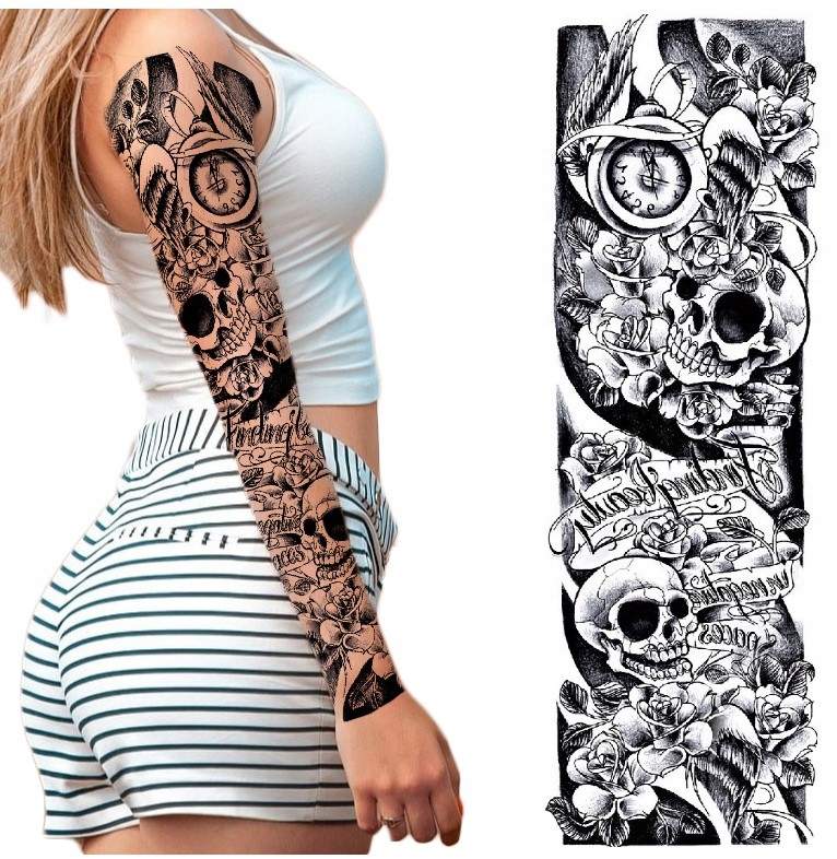 TATUAŻ TYMCZASOWY CZASZKI RĘKAW DUŻO WZORÓW