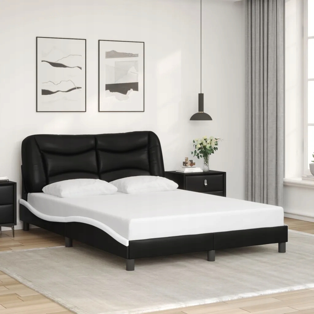 Rám postele bez matrace Hvar černý a bílý 140 x 200 cm umělá kůže Černý 320