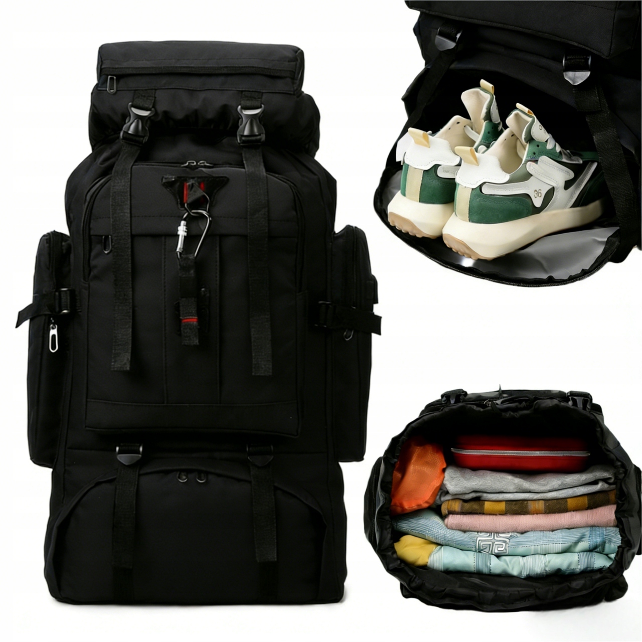 Plecak Turystyczny 80L Z Gniazdem Usb Wodoodporny Plecak Górski Czarny