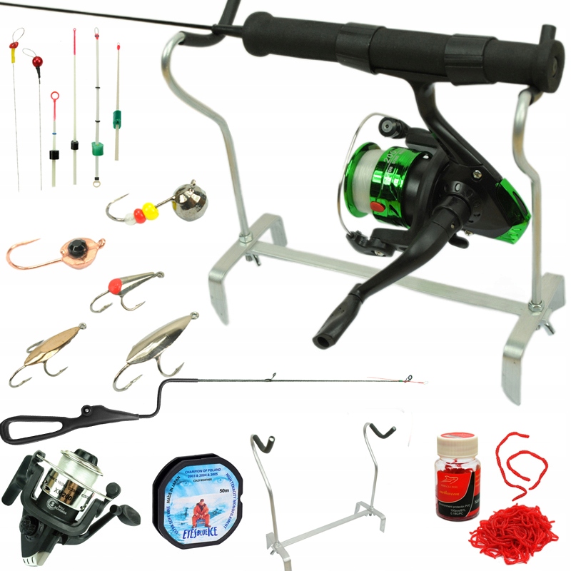 velký Podlodový Set prut naviják kiwoki Mormyszki plech Podpěra