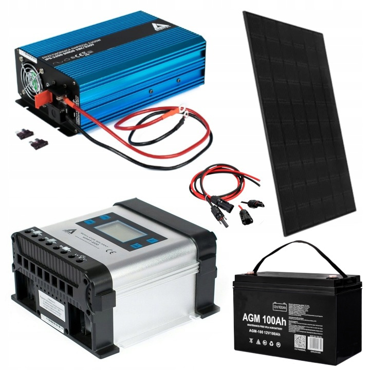 Zestaw Fotowoltaiczny 230V Zasilanie Na Działkę Sinus 1200W 100AH Agm Mppt
