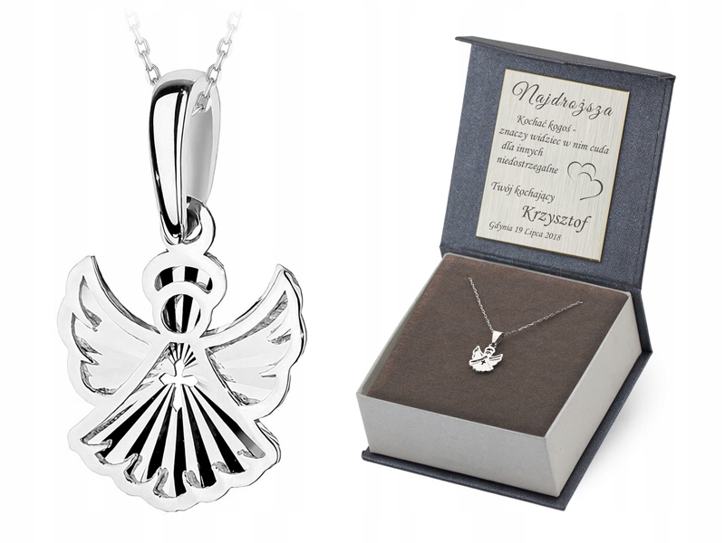 Zlatý Náhrdelník 45 cm pr. 585 Přívěsek Diamantovaný Anděl Zirkony 14k