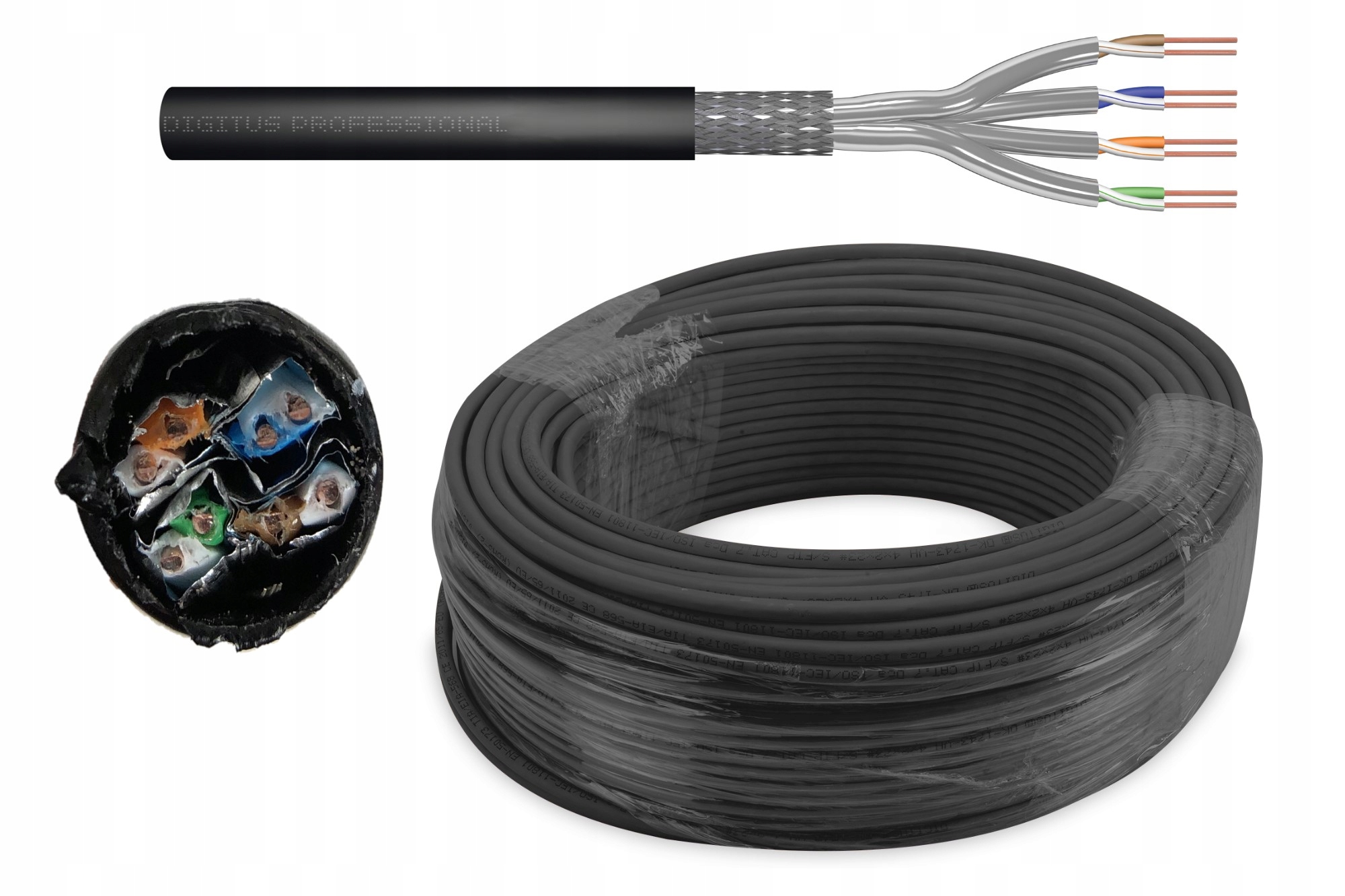 Internetový kabel Lan venkovní zemní Sftp AWG23 drát kat.7 100 m