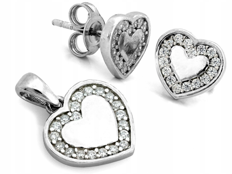 Stříbrný komplet 925, jemné náušnice a přívěsek se srdíčkem jako dárek