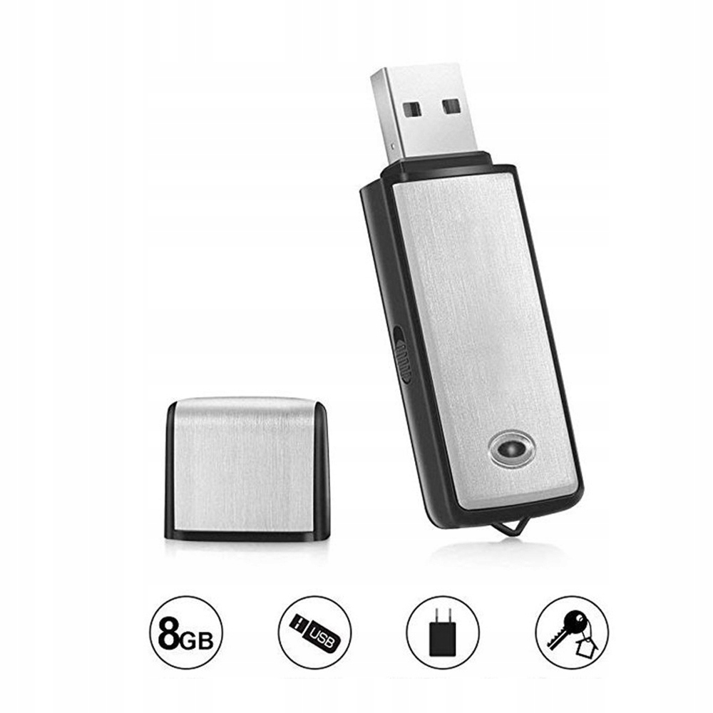 DYKTAFON MINI SZPIEGOWSKI 8GB PODSŁUCH PENDRIVE Obsługa kart pamięci nie