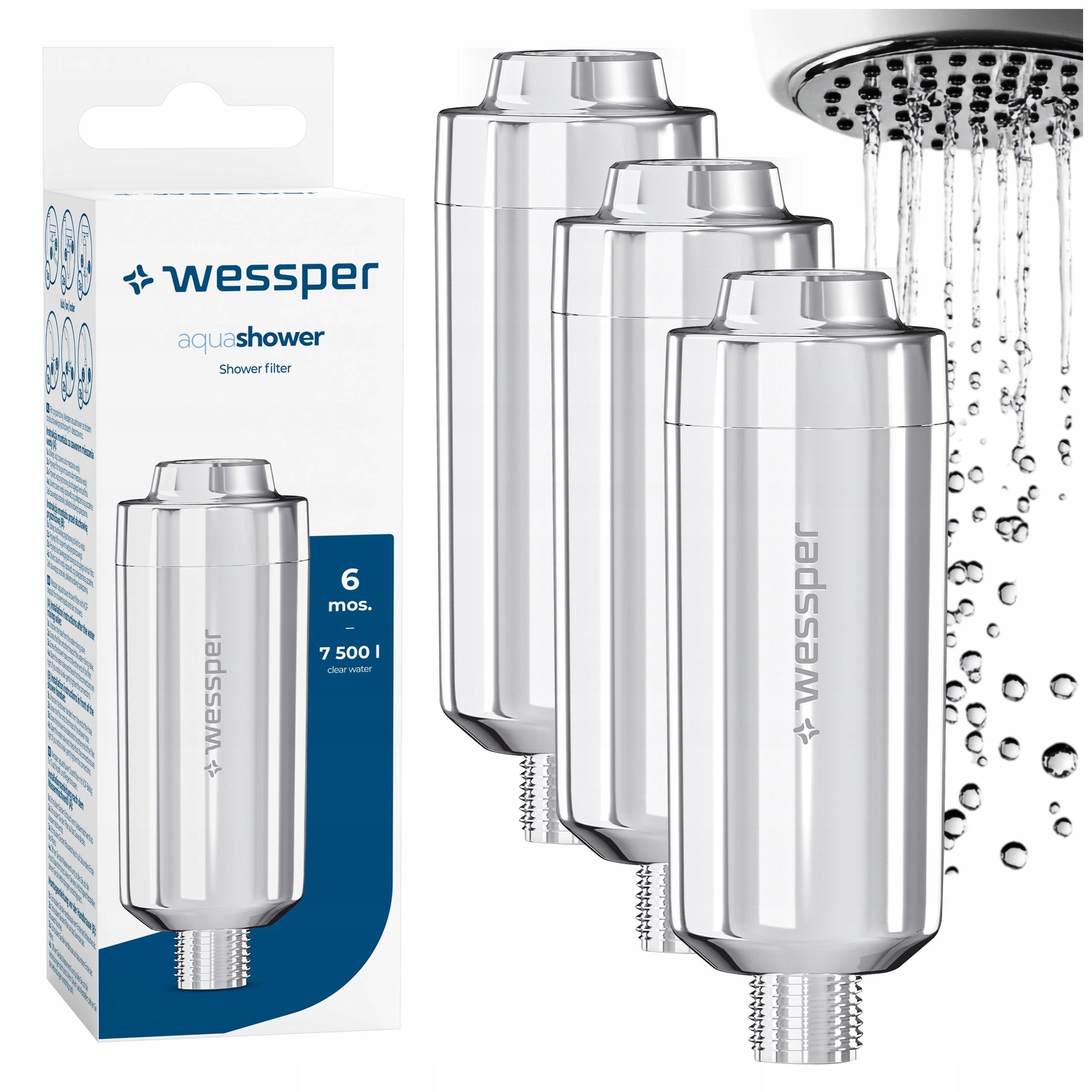 Vodní sprchový filtr 3 ks pro sprchovou hlavici, stříbrný, 7500 l