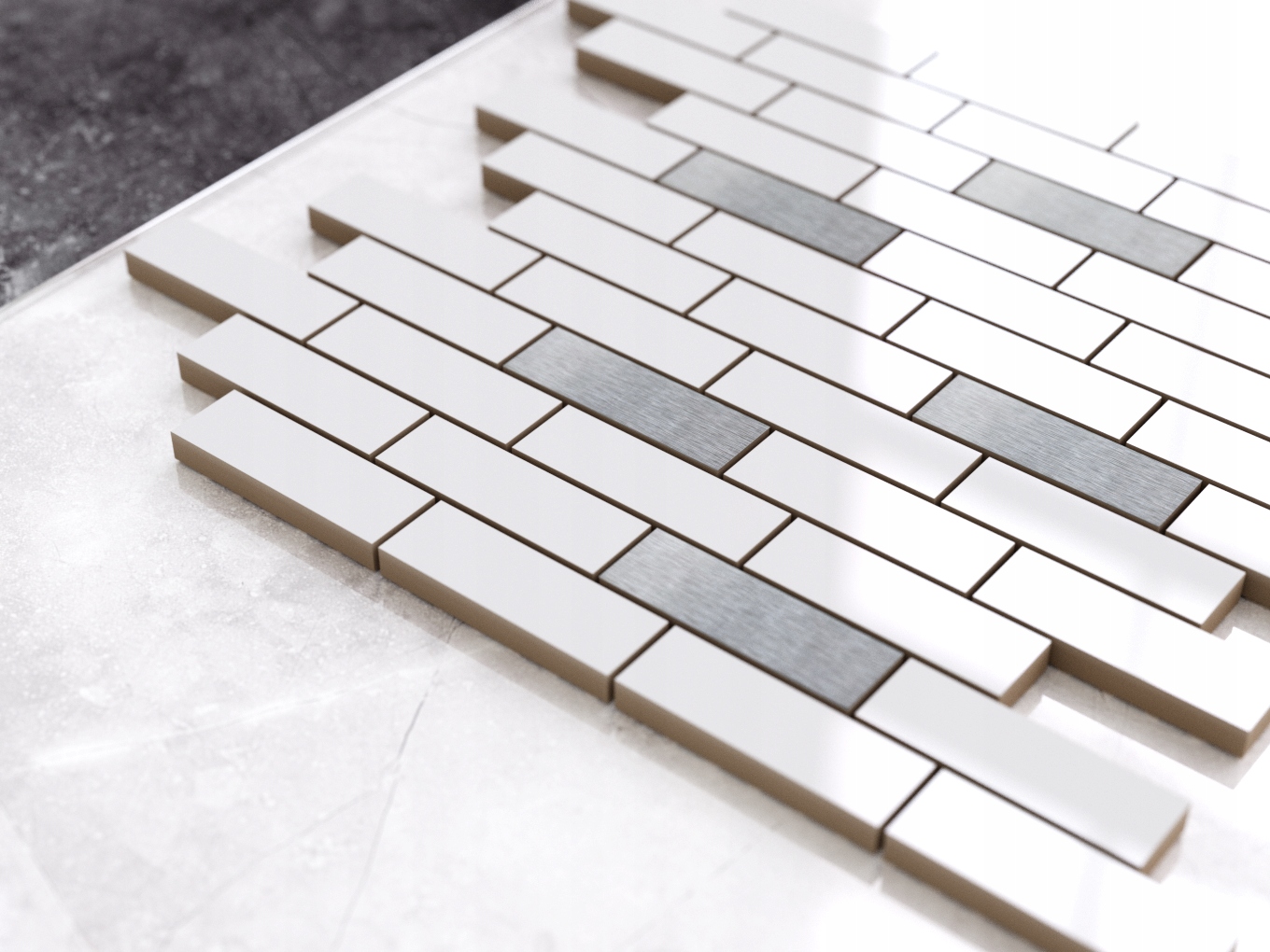 MOZAIKA BIAŁA WHITE POŁYSK SILVER CEGIEŁKA MUREK Typ mozaika