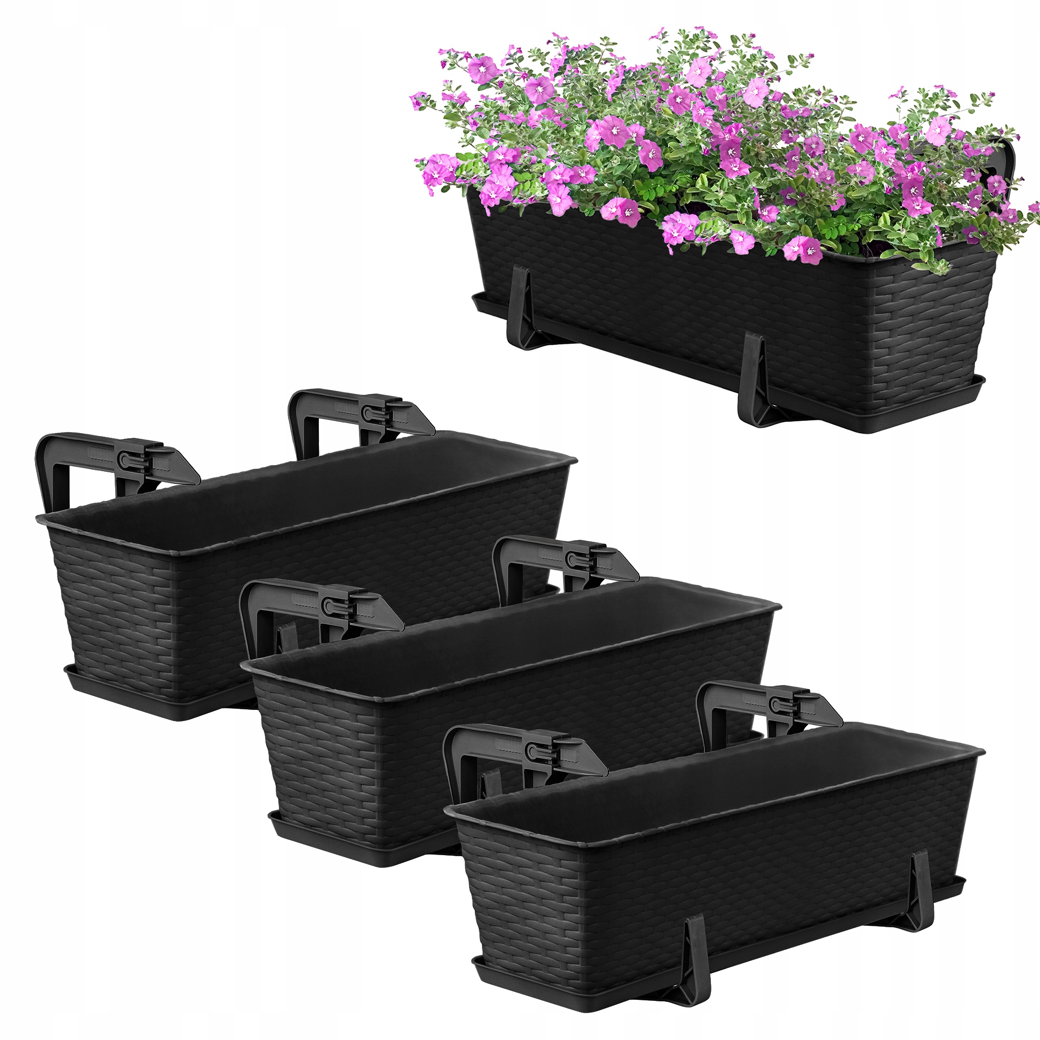 3 x Skrzynka Balkonowa Doniczka Donica 60cm Z Uchwytami Zestaw Antracyt