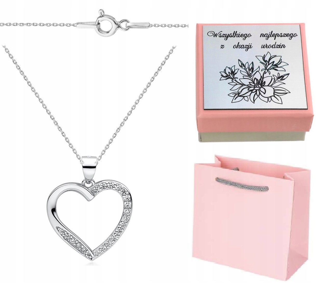 Stříbrný řetízek se srdíčkem a zirkony Gravírování
