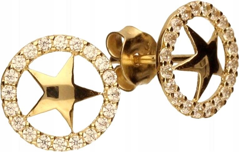 Zlaté náušnice 585 hvězdičky v kruhu zirkony 1,40 g, klasický vzor 14k