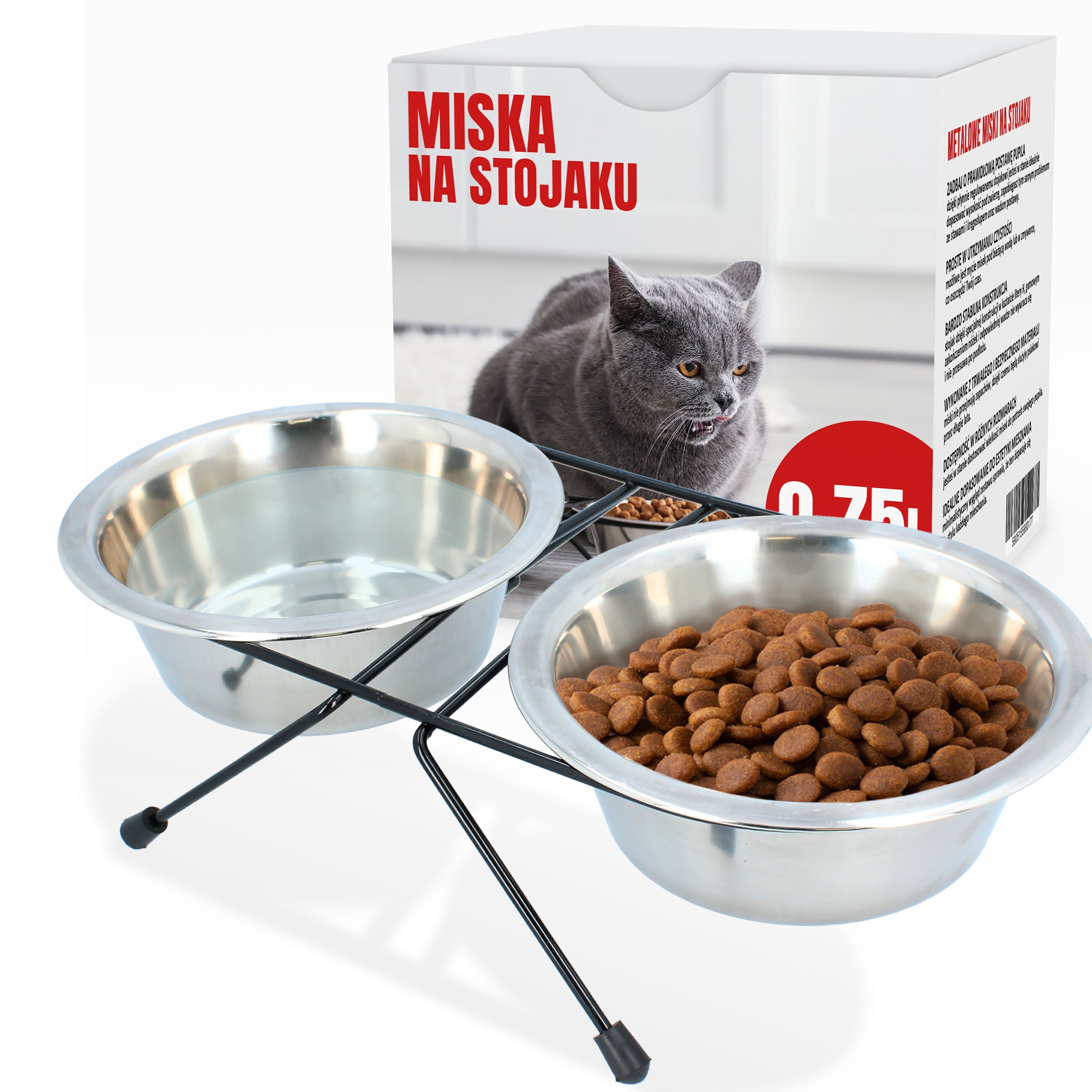 

Metalowa Miska 2x0,75 Podwójna Stojak Psa Kota
