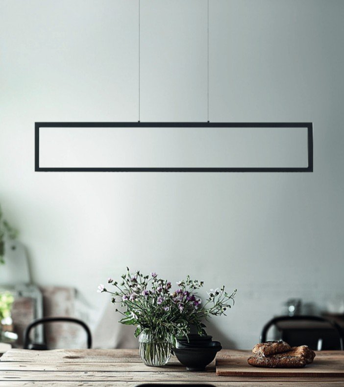 Elegantní Led lampa s obdélníkovým rámem Fada 120 nad stůl v kuchyni/jídelně