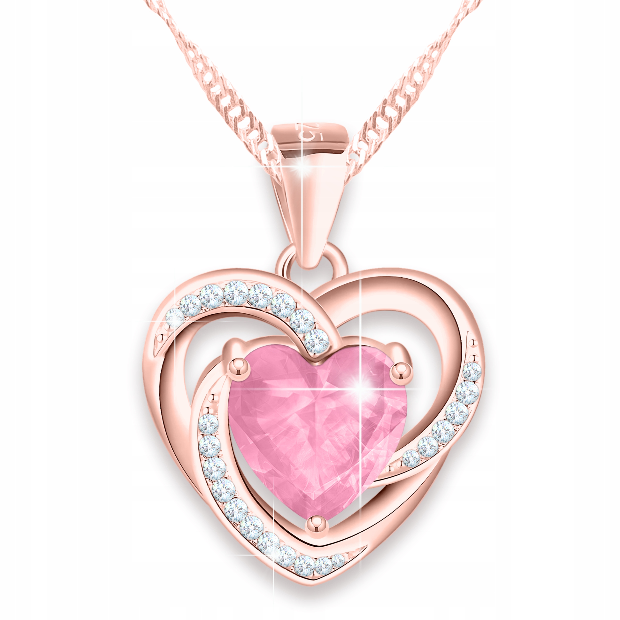 Náhrdelník Pozlacený Růžové Křišťálové Srdíčko Amulet Lásky Stříbro 925