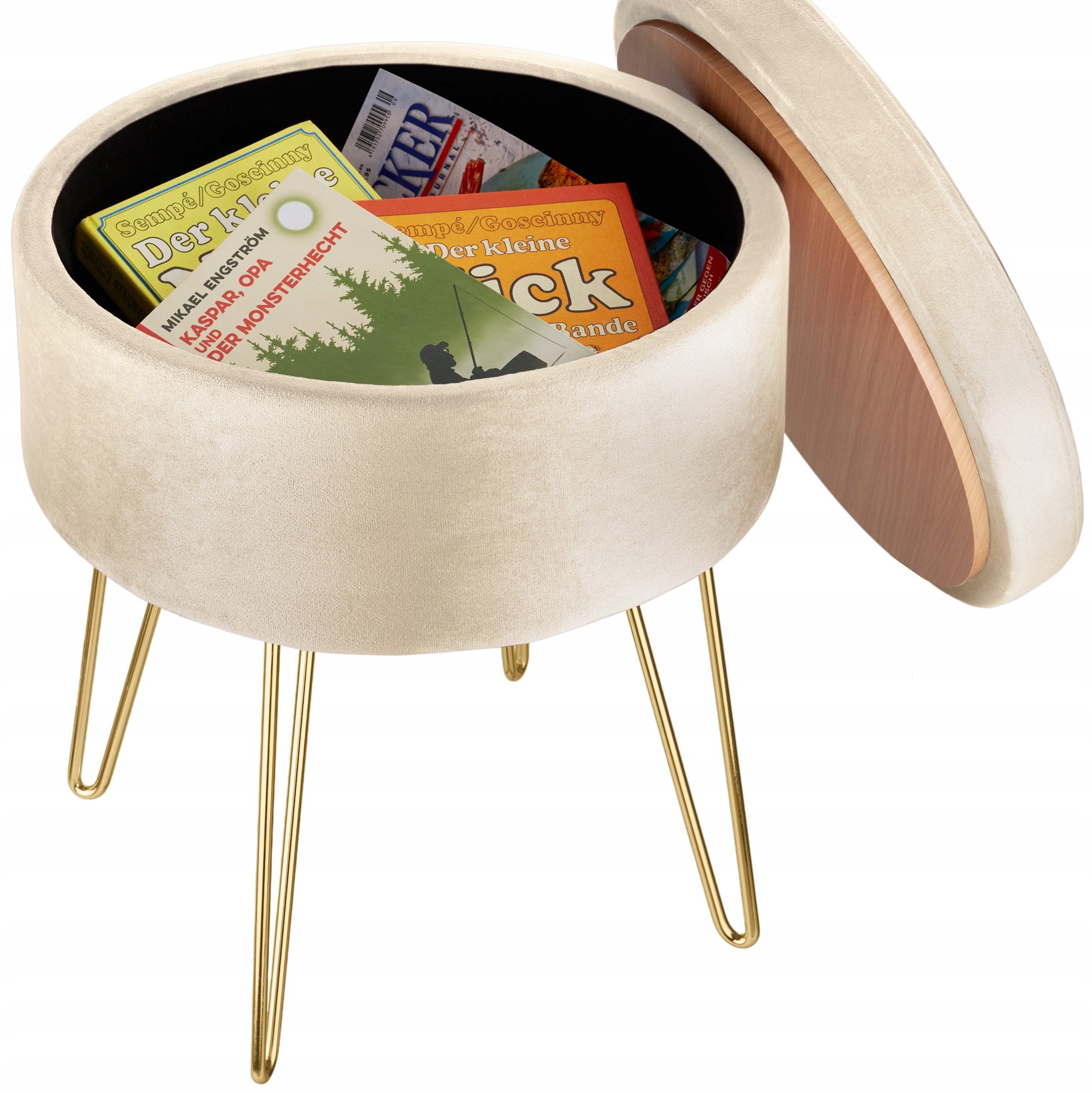 Taboret tapicerowany, stołek Ava Głębokość mebla 37.5 cm