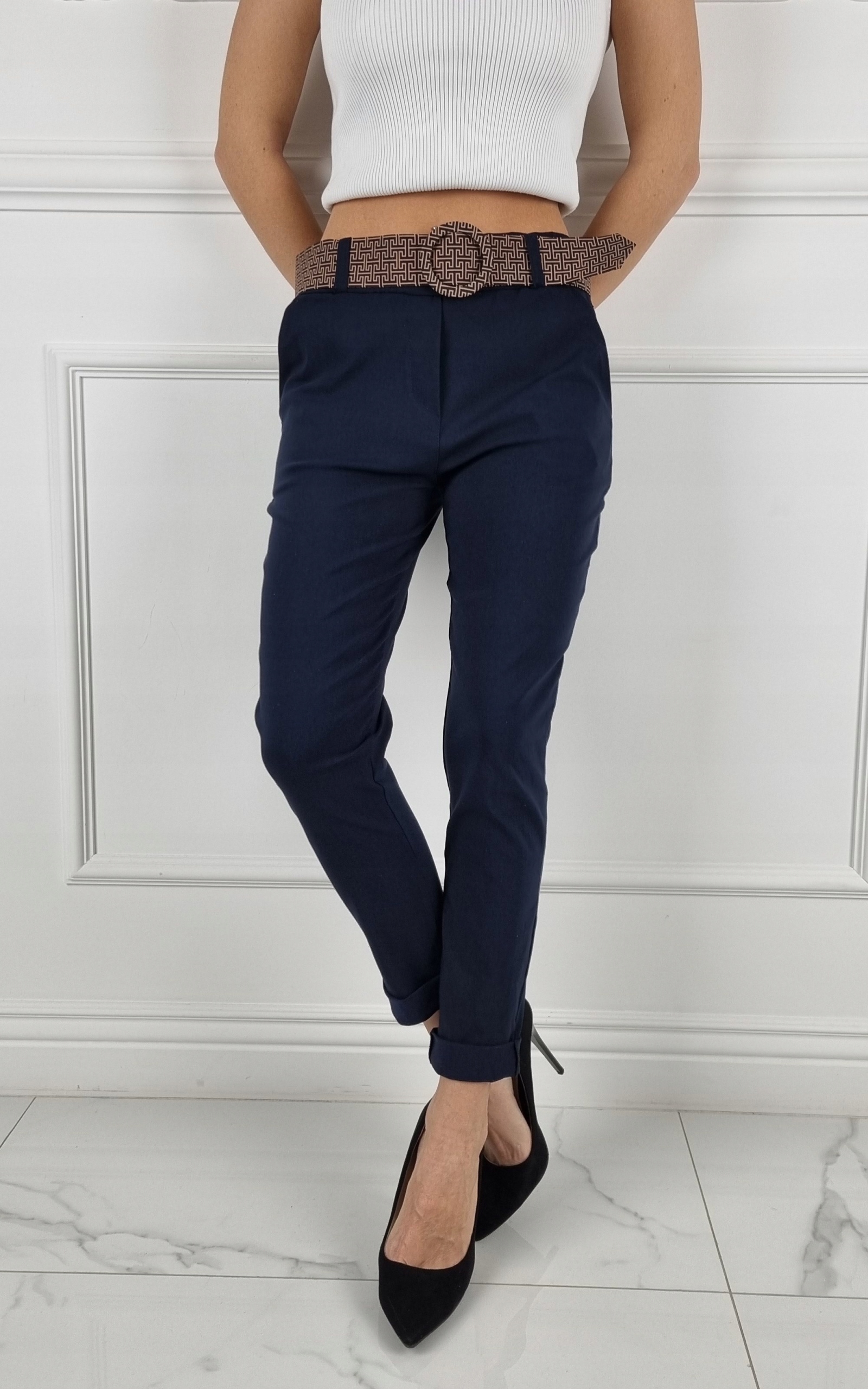 #ELASTYCZNE - SPODNIE - DAMSKIE - W GUMKĘ - PASEK# Wzór dominujący bez wzoru