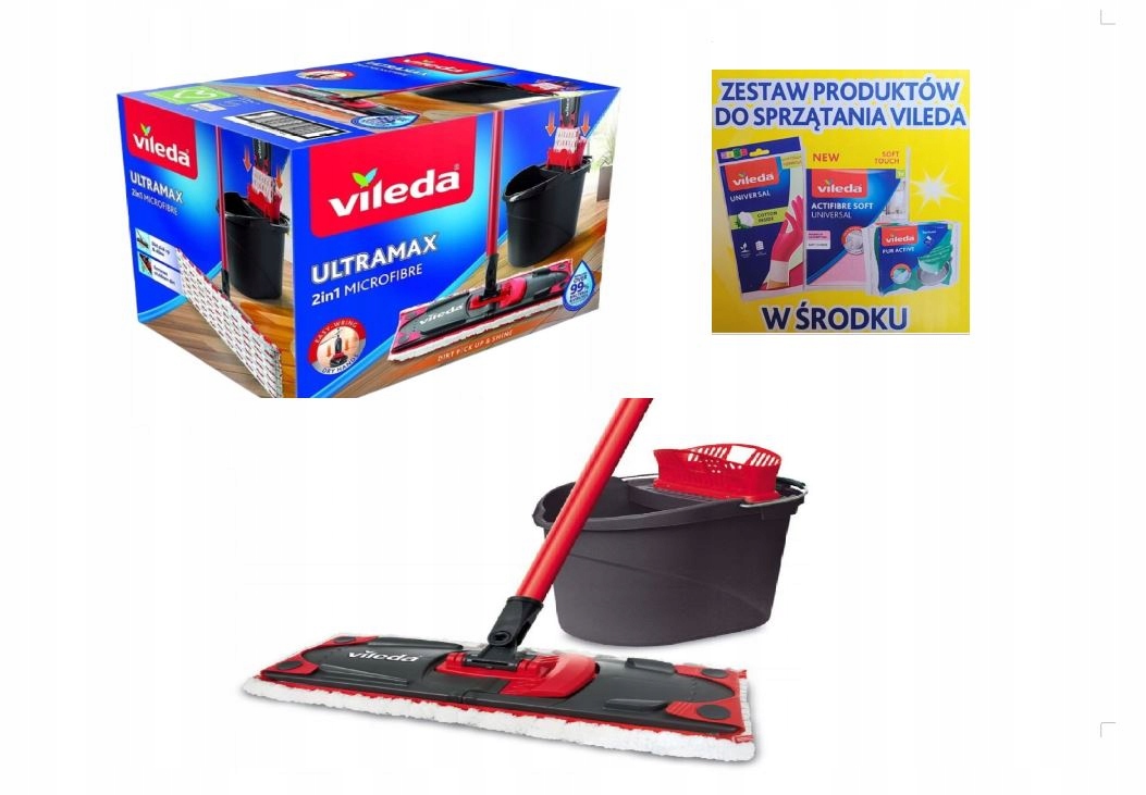 Wiadro i mop płaski Vileda UltraMax 35 cm+3 gratisy